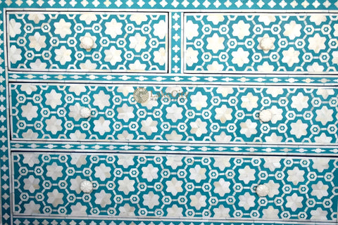 Flower Bone Inlay 4 Drawer Chest Teal Green