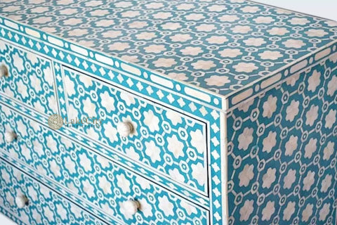 Flower Bone Inlay 4 Drawer Chest Teal Green