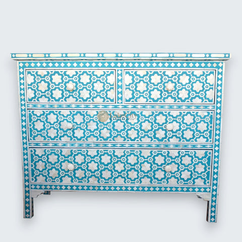 Flower Bone Inlay 4 Drawer Chest Teal Green