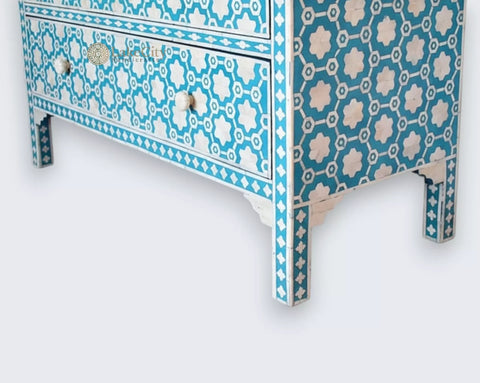 Flower Bone Inlay 4 Drawer Chest Teal Green
