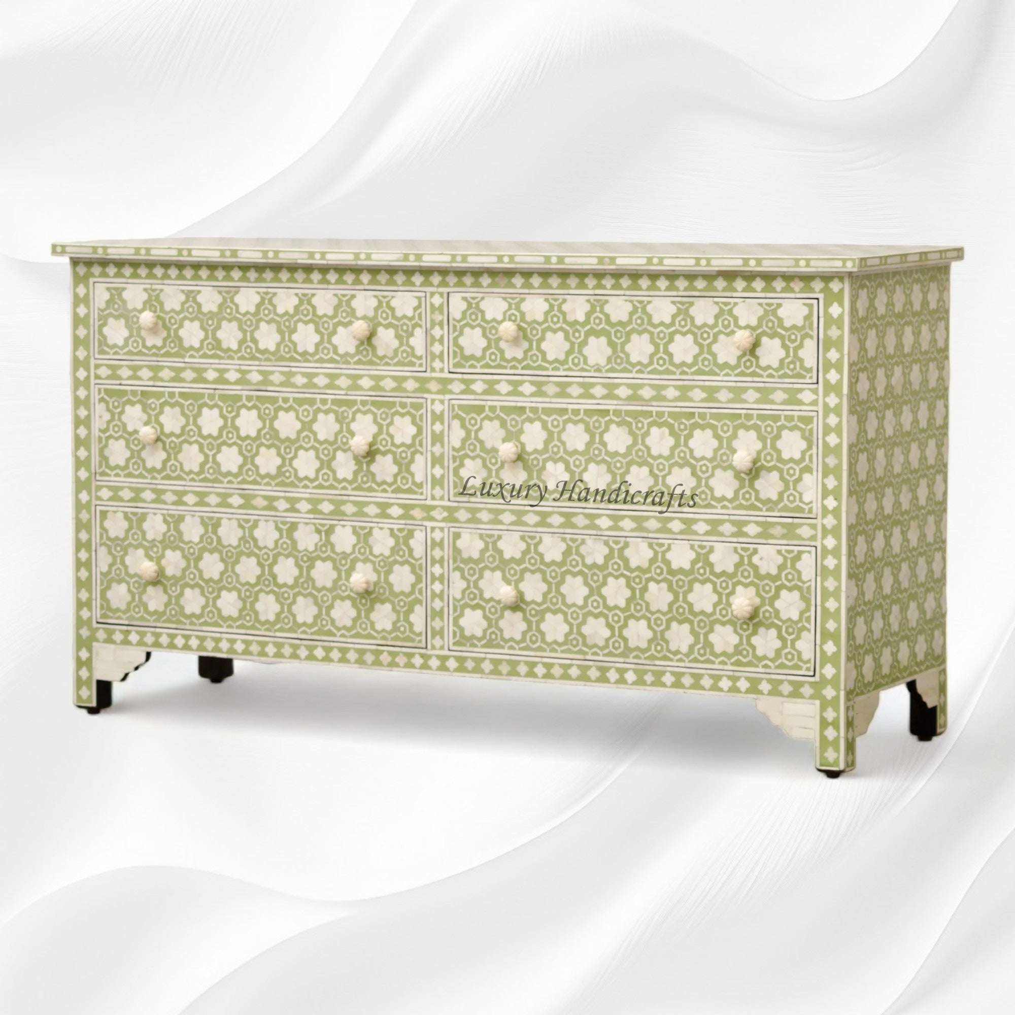 Flower Bone Inlay 6 Drawer Dresser Sage Green Lakecity Handicrafts Flower Bone Inlay 6 Drawer Dresser Sage Green Lakecity Handicrafts