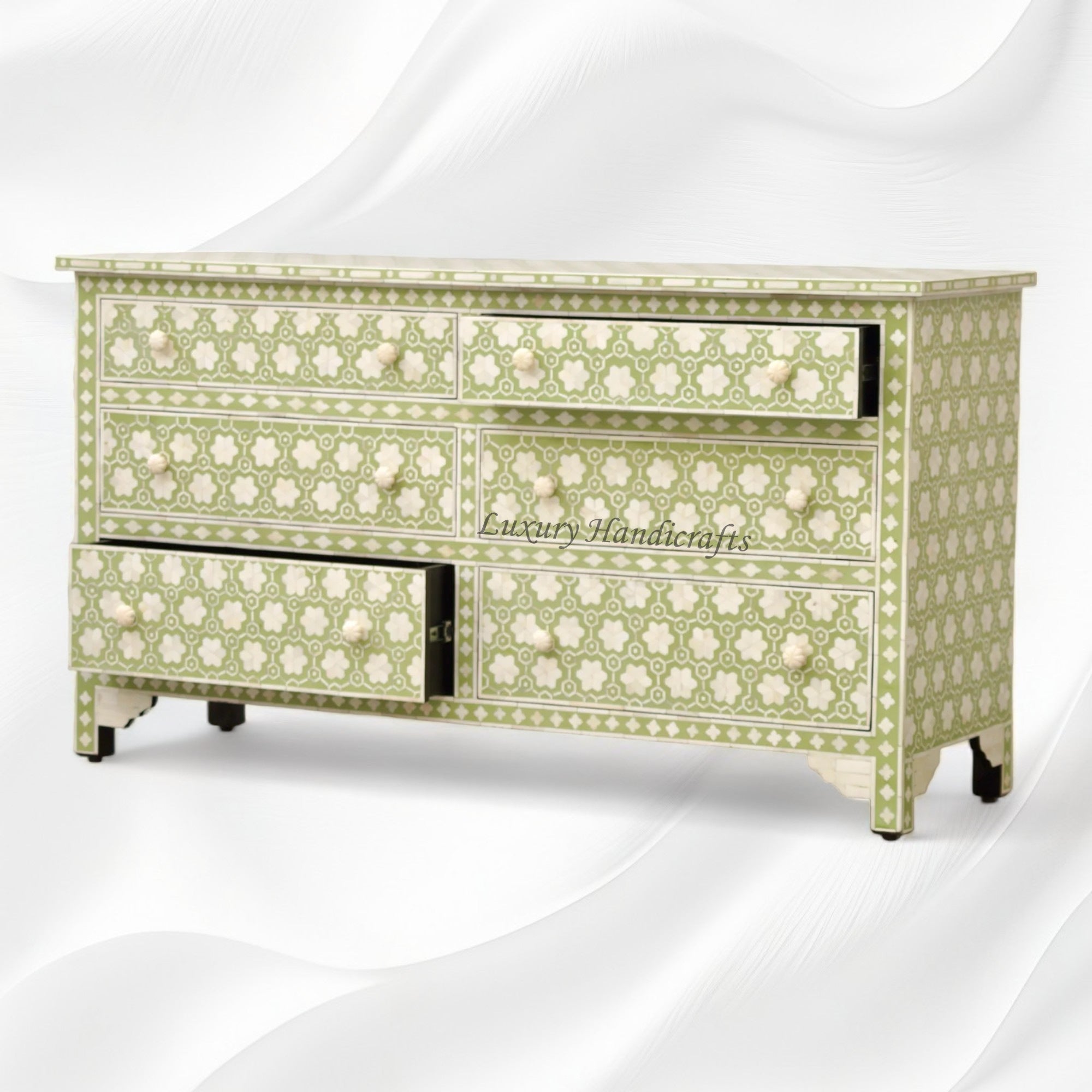 Flower Bone Inlay 6 Drawer Dresser Sage Green Lakecity Handicrafts Flower Bone Inlay 6 Drawer Dresser Sage Green Lakecity Handicrafts