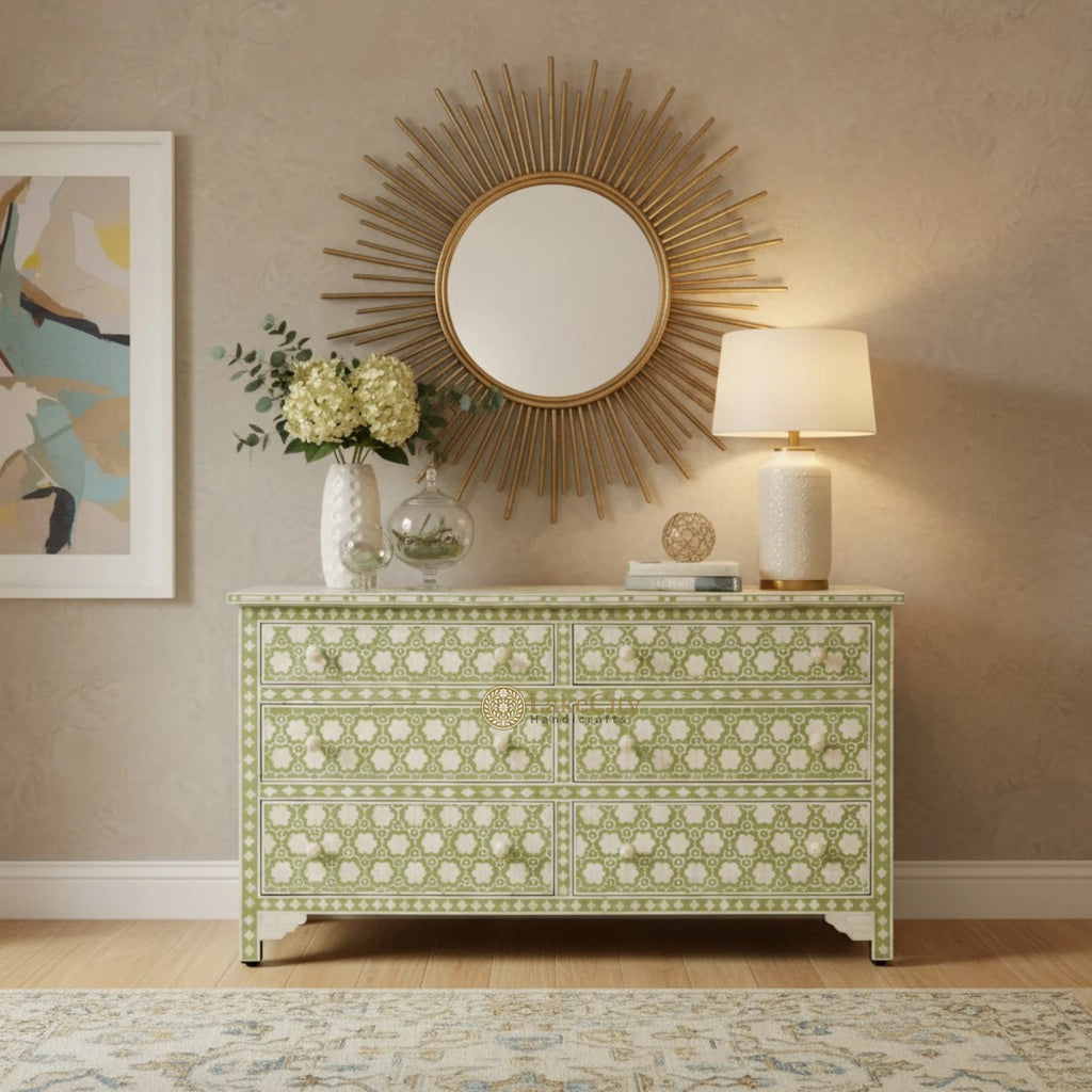 Flower Bone Inlay 6 Drawer Dresser Sage Green – Lakecity Handicrafts