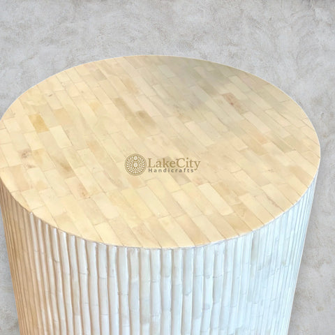 Fluted Bone Inlay Round Side Table