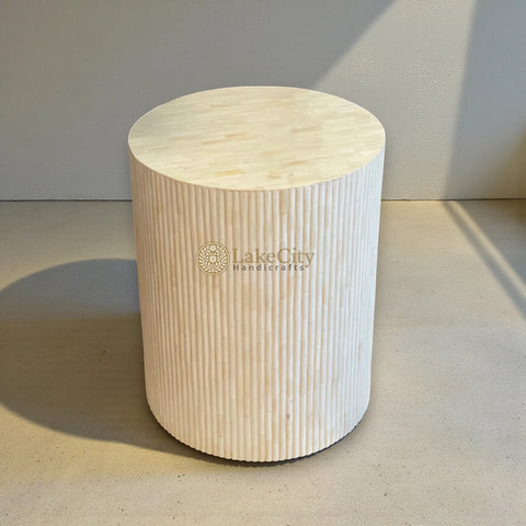 Fluted Bone Inlay Round Side Table