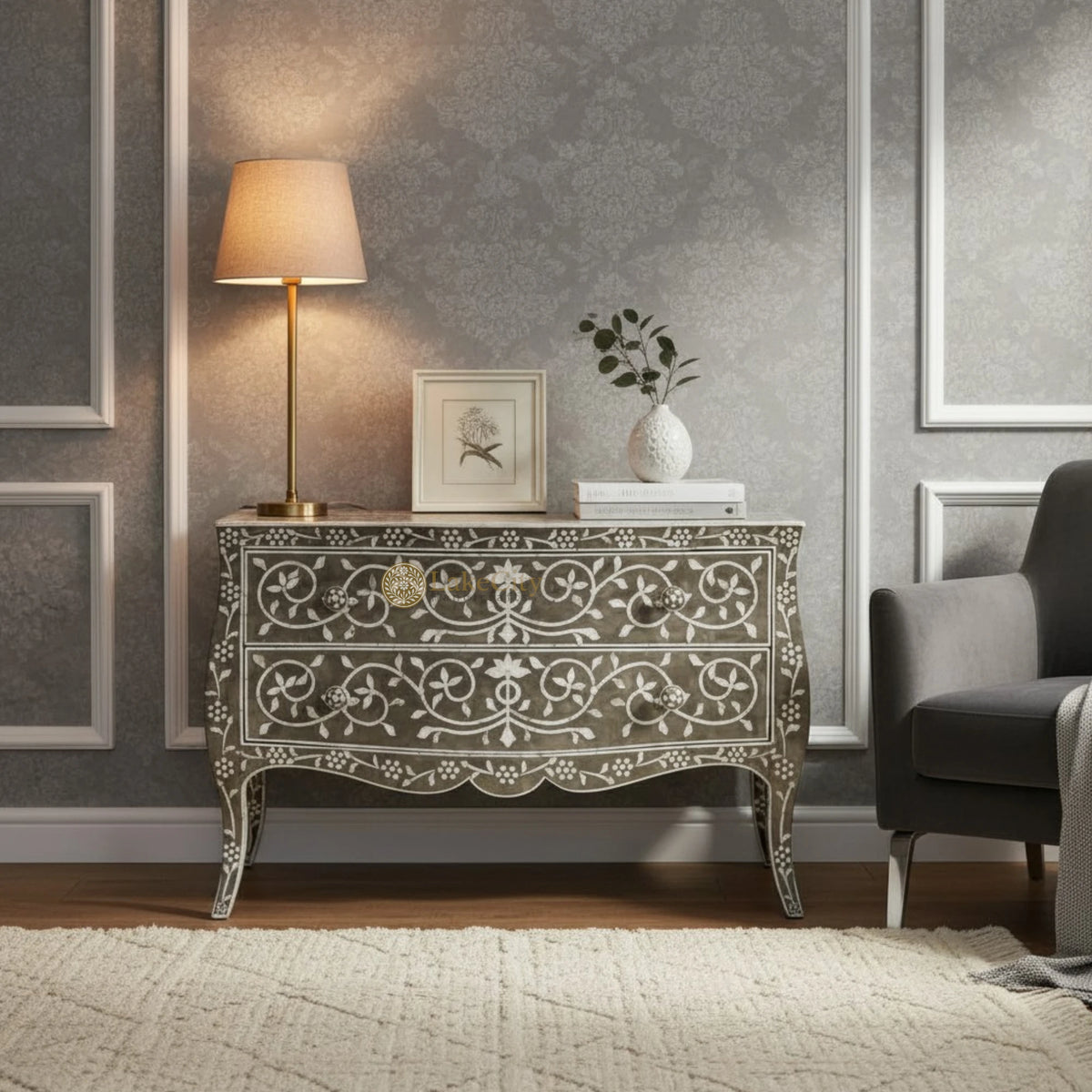 French Mother of Pearl Inlay Dresser Grey
