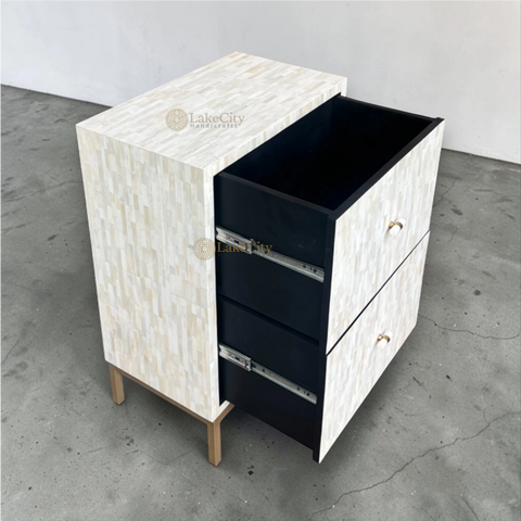 Full Bone Inlay 2 Drawer Bedside | 2 Drawer Bedside Table