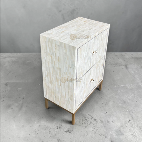 Full Bone Inlay 2 Drawer Bedside | 2 Drawer Bedside Table