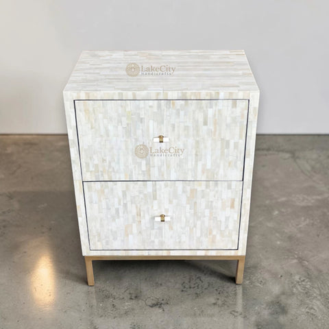 Full Bone Inlay 2 Drawer Bedside | 2 Drawer Bedside Table