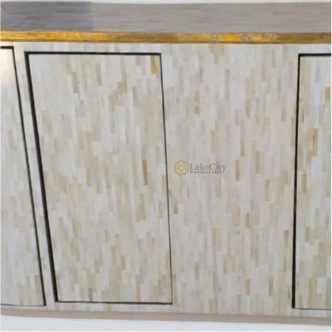 Full Bone Inlay Oval Shape 3 Doors Sideboard White