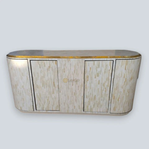 Full Bone Inlay Oval Shape 3 Doors Sideboard White