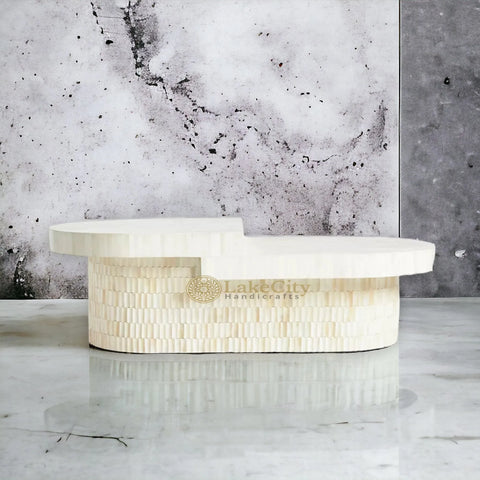 Bone Inlay Blanch Oval Shape Coffee Table | Bone Inlay Center Table
