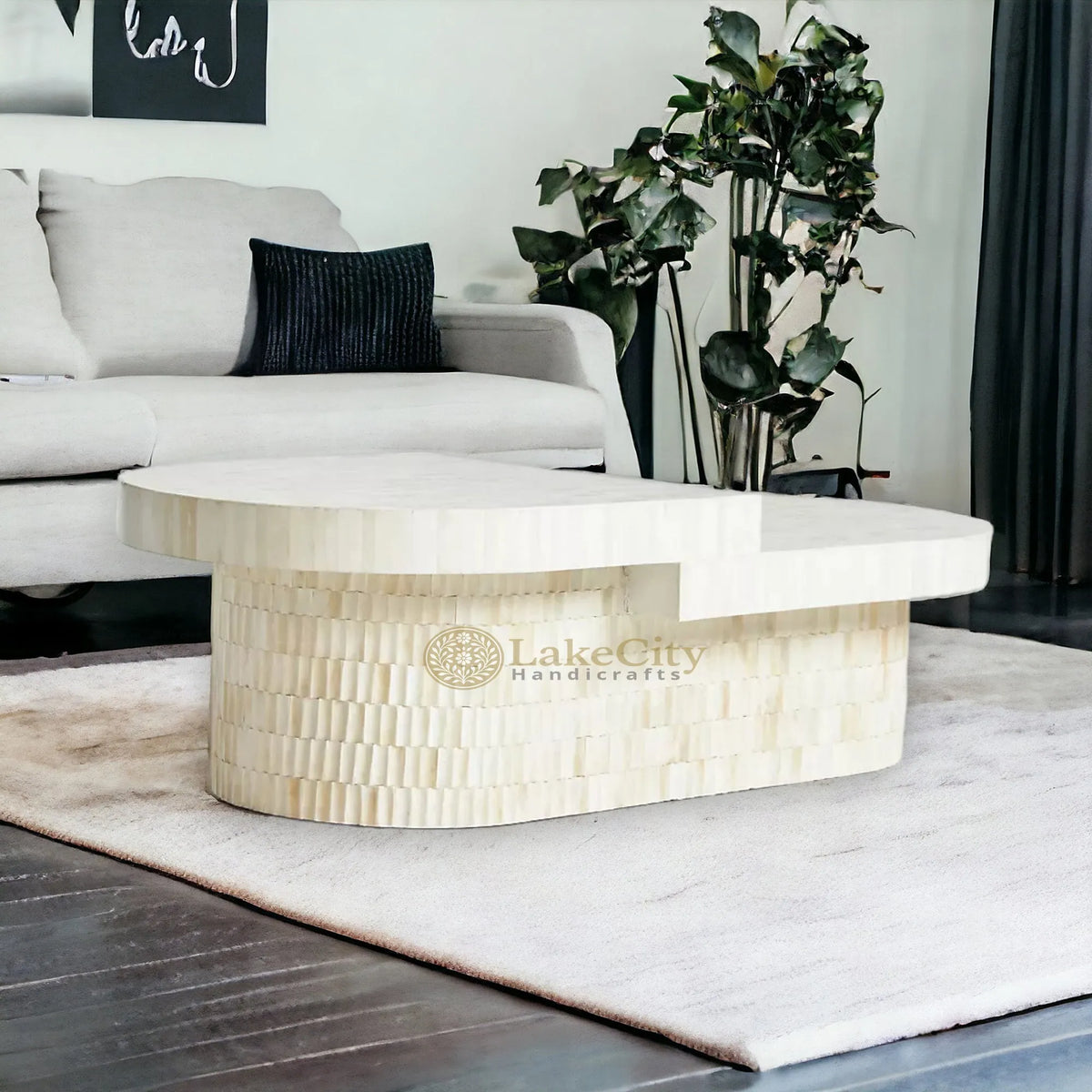 Bone Inlay Blanch Oval Shape Coffee Table | Bone Inlay Center Table