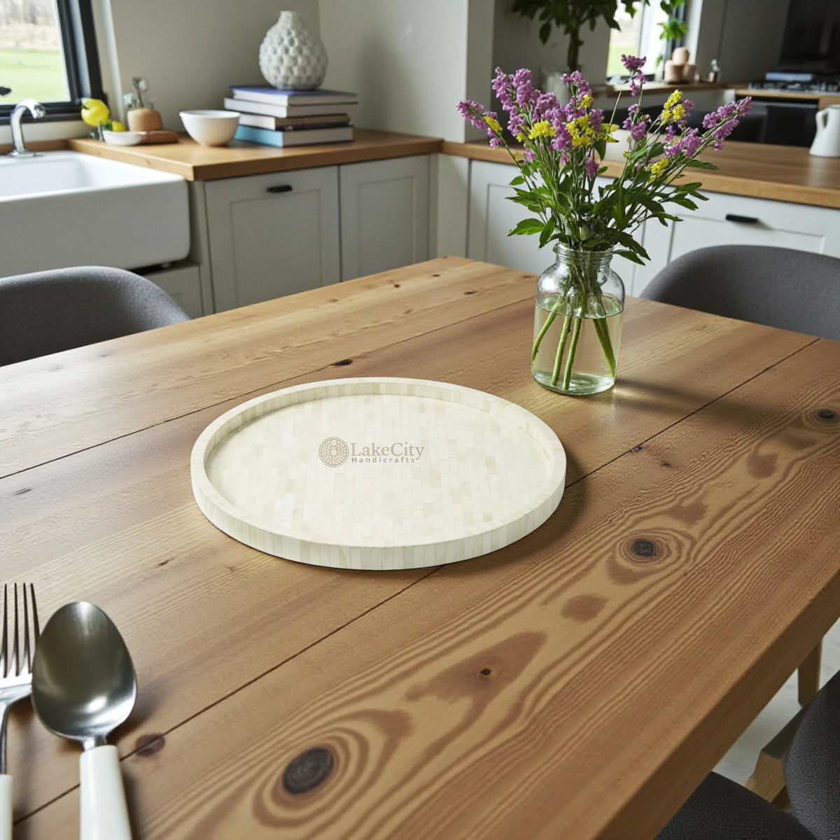 Full Bone Inlay Round Tray