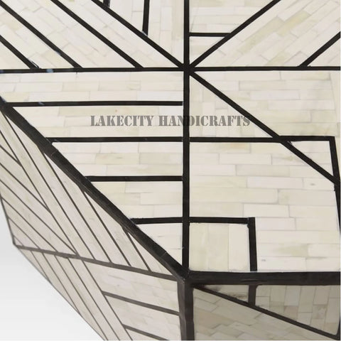 Bone Inlay Nola Geometric Design Coffee Table Black | Bone Inlay Nola Geometric Design Center Table Black