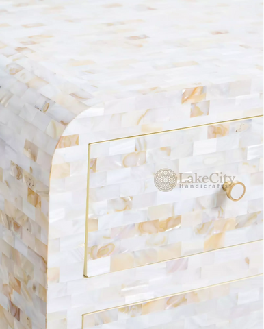 Full Mother Of Pearl Inlay Rectangle 4 Drawers Chest White