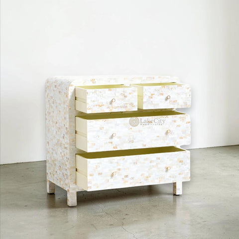 Full Mother Of Pearl Inlay Rectangle 4 Drawers Chest White