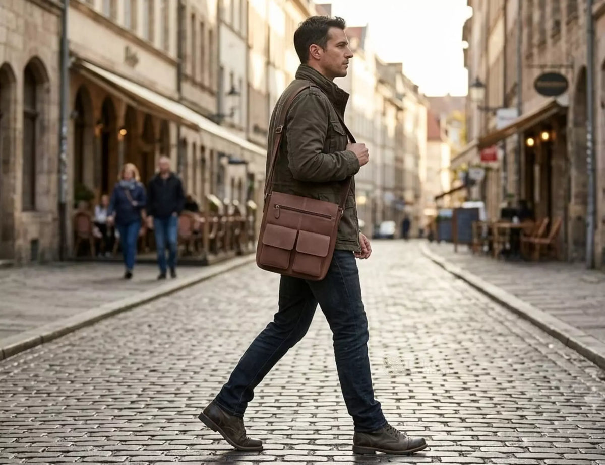 Genuine Men Leather Multi-purpose Utility Sling Messenger Bag