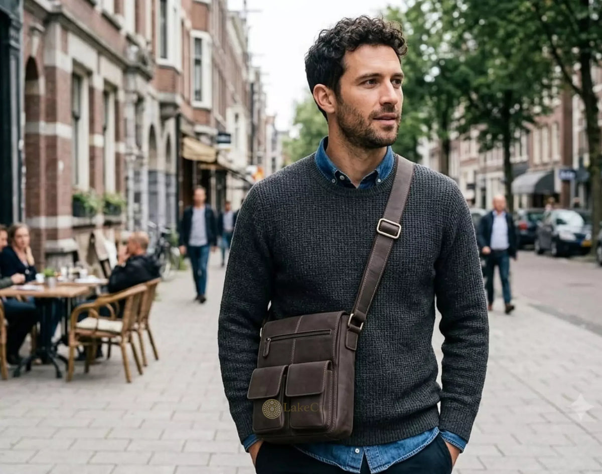 Genuine Men Leather Multi-purpose Utility Sling Messenger Bag