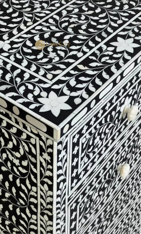 Grace Bone Inlay 4 Drawer Dresser Black | Black Bone Inlay Dresser