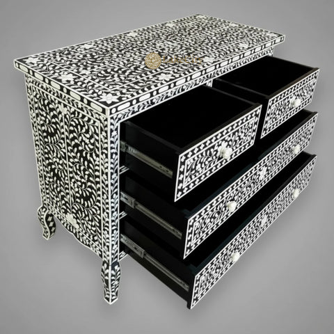 Grace Bone Inlay 4 Drawer Dresser Black | Black Bone Inlay Dresser