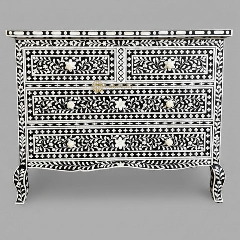 Grace Bone Inlay 4 Drawer Dresser Black | Black Bone Inlay Dresser