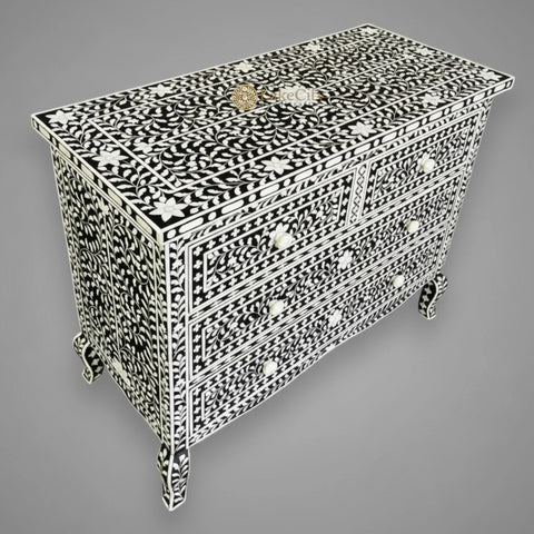 Grace Bone Inlay 4 Drawer Dresser Black | Black Bone Inlay Dresser