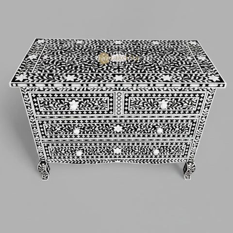 Grace Bone Inlay 4 Drawer Dresser Black | Black Bone Inlay Dresser