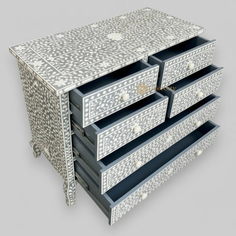 Grace Bone Inlay 4 Drawer Dresser Grey | Grey Bone Inlay Dresser