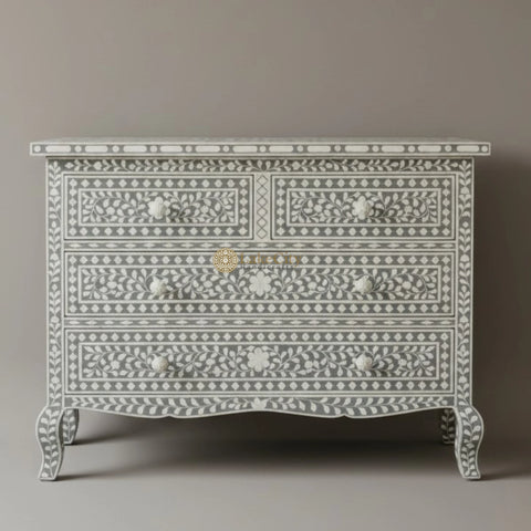 Grace Bone Inlay 4 Drawer Dresser Grey | Grey Bone Inlay Dresser