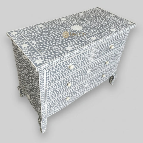 Grace Bone Inlay 4 Drawer Dresser Grey | Grey Bone Inlay Dresser