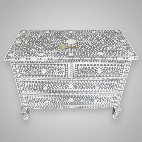 Grace Bone Inlay 4 Drawer Dresser Grey | Grey Bone Inlay Dresser