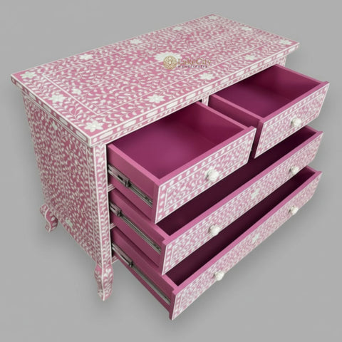 Grace Bone Inlay 4 Drawer Dresser Pink | Pink Bone Inlay Chest of Drawers