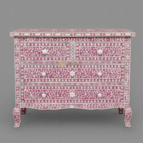 Grace Bone Inlay 4 Drawer Dresser Pink | Pink Bone Inlay Chest of Drawers