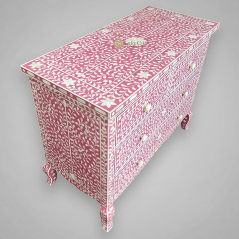 Grace Bone Inlay 4 Drawer Dresser Pink | Pink Bone Inlay Chest of Drawers