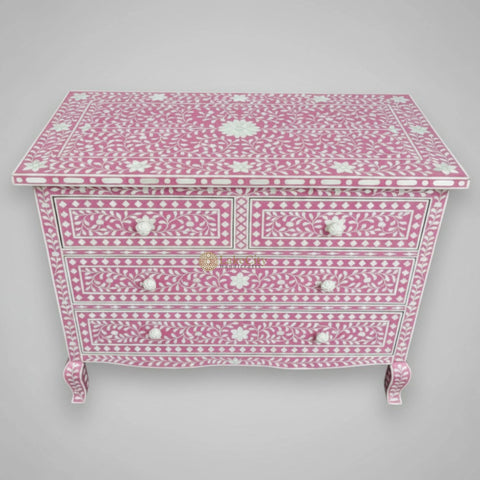 Grace Bone Inlay 4 Drawer Dresser Pink | Pink Bone Inlay Chest of Drawers