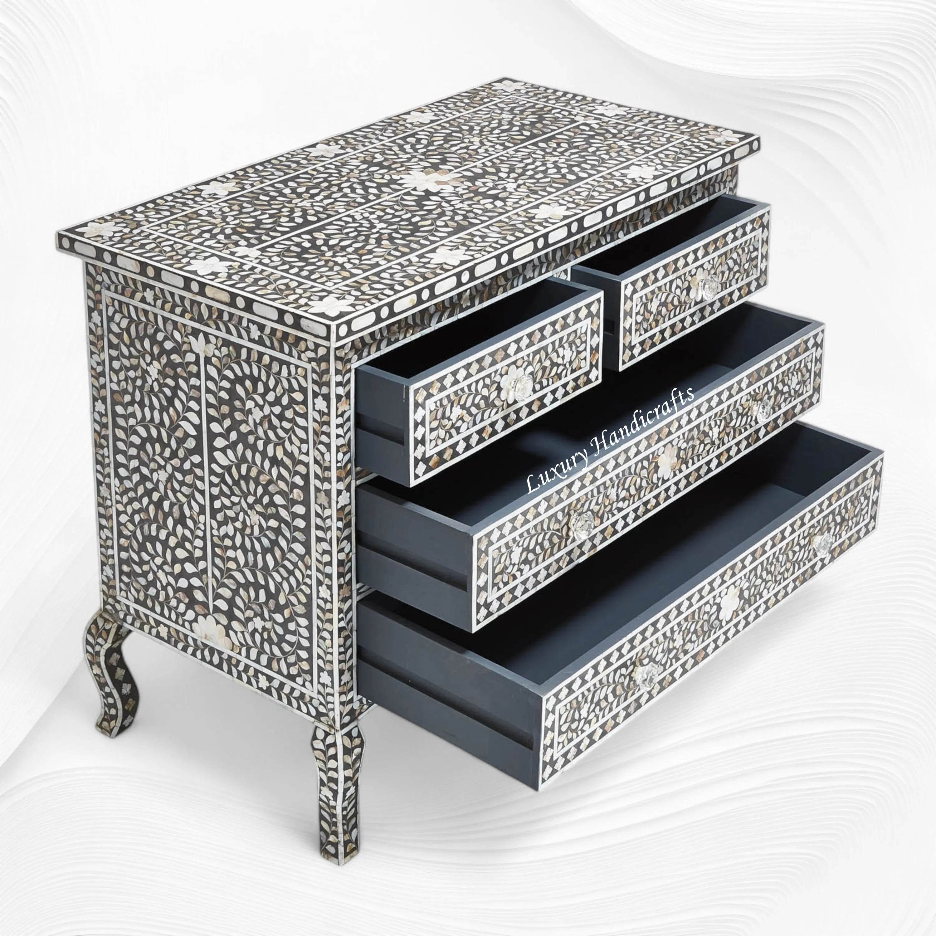 Grace Mother of Pearl Inlay 4 Drawer Dresser Black 2