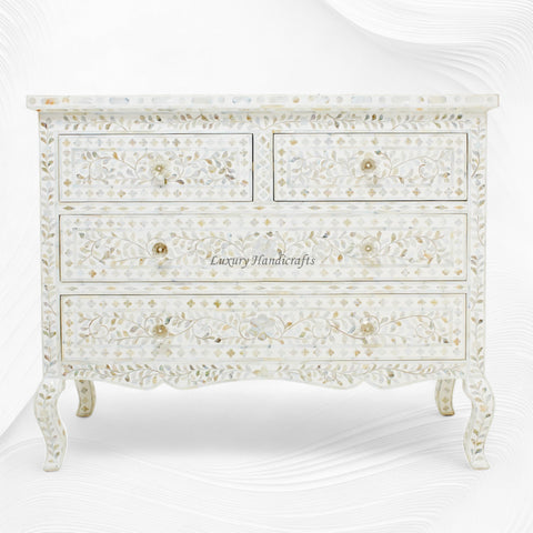 Grace Mother of Pearl Inlay 4 Drawer Dresser White