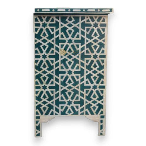 Green Bone Inlay Chest Of 3 Drawer Star Geometrical Design