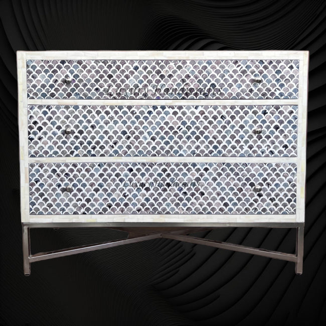 Grey Colored Bone Inlay 3 Drawer Dresser 1