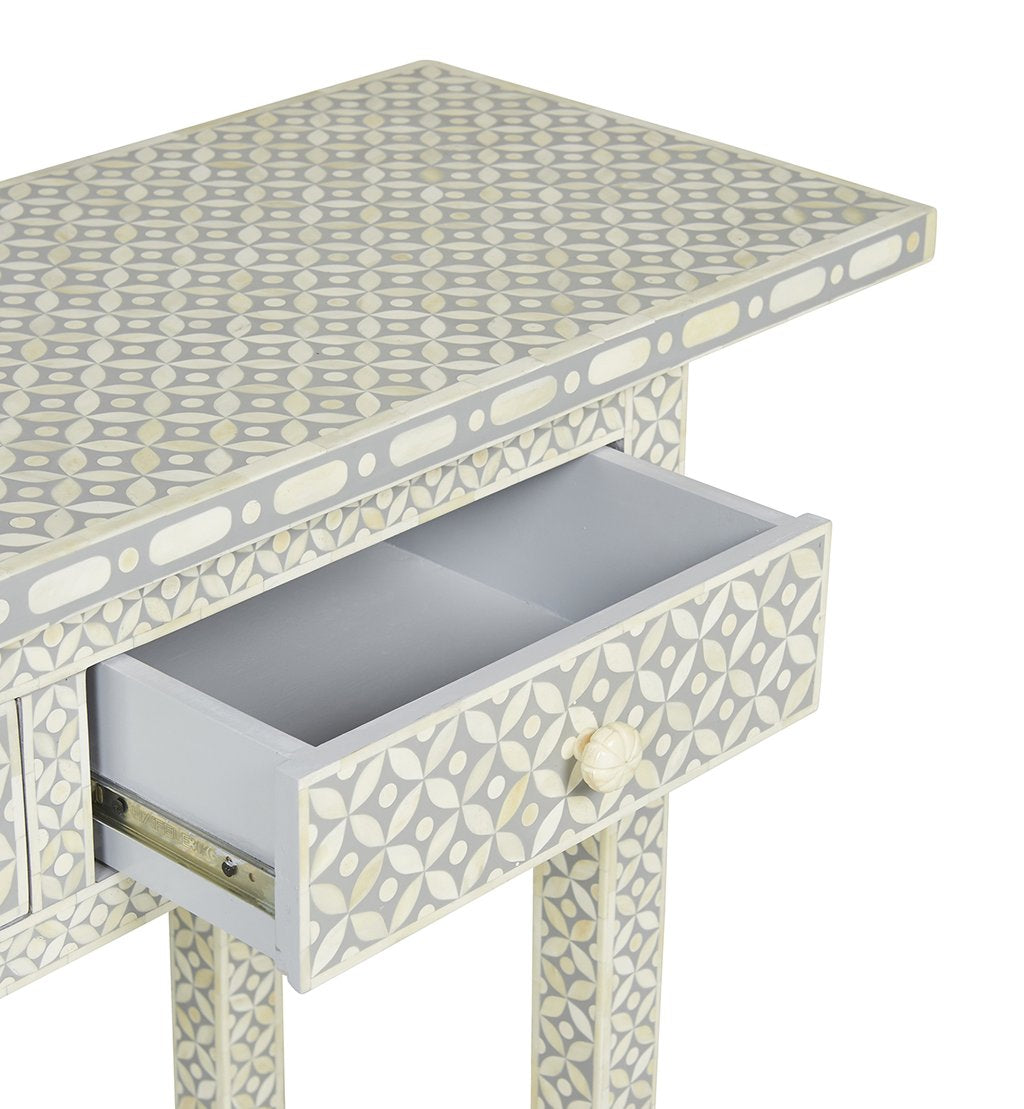 Grey Bone Inlay 3 Drawer Geometric Console Long Edges 3