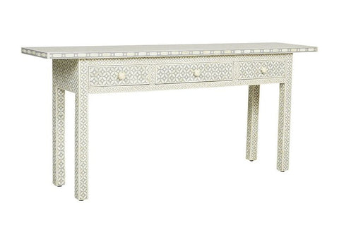 Grey Bone Inlay 3 Drawer Geometric Console Long Edges 2
