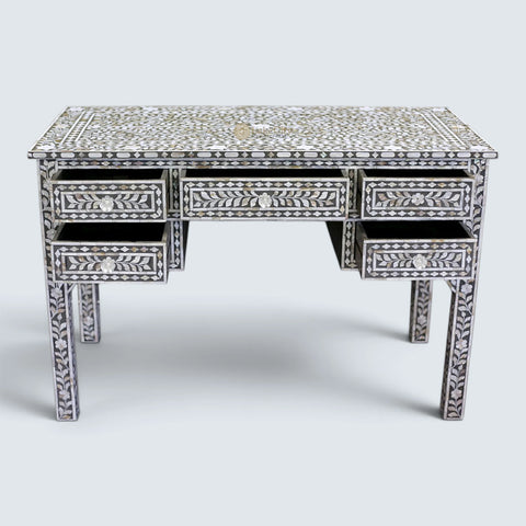 Grey Mother Of Pearl Inlay 5 Drawer Desk