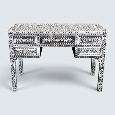 Grey Mother Of Pearl Inlay 5 Drawer Desk