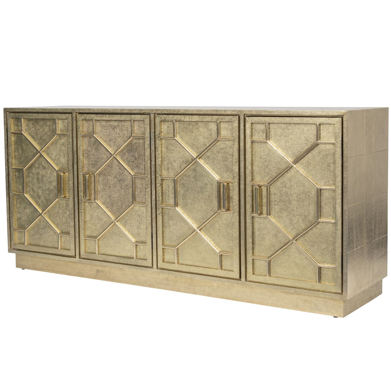 Hollywood Regency Hand Embossed Brass Metal 4 Door Cabinet 2