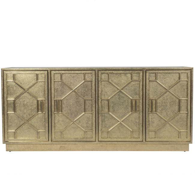 Hollywood Regency Hand Embossed Brass Metal 4 Door Cabinet 1