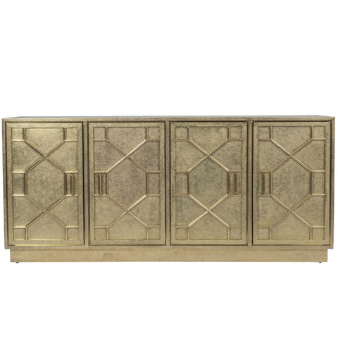 Hollywood Regency Hand Embossed Brass Metal 4 Door Cabinet 1