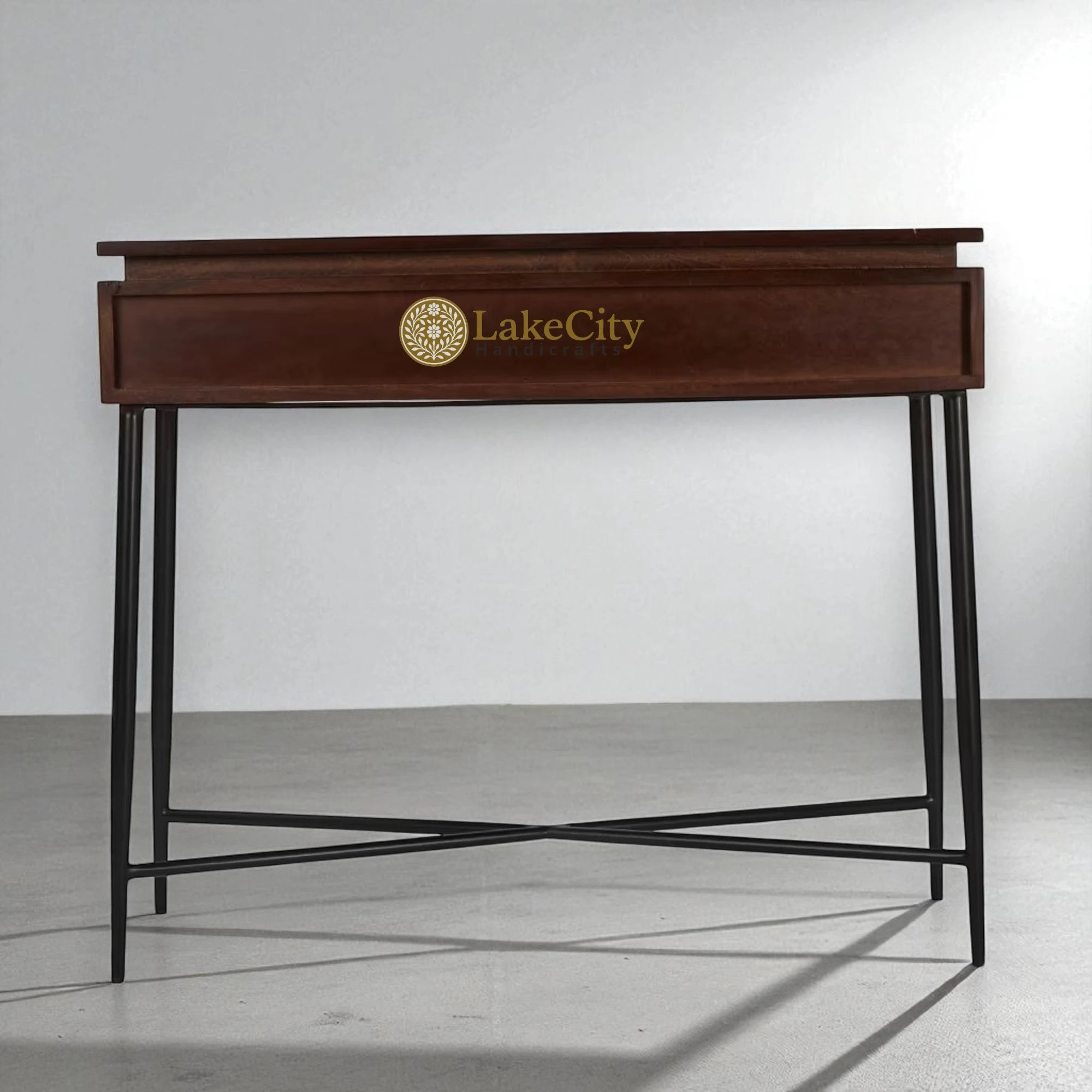 Hand-carved Brass Suvarn Console Table with Natural Brown