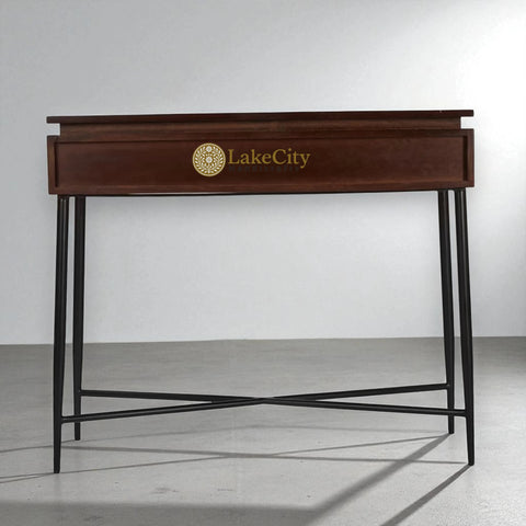 Hand-carved Brass Suvarn Console Table with Natural Brown