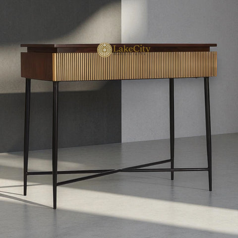 Hand-carved Brass Suvarn Console Table with Natural Brown